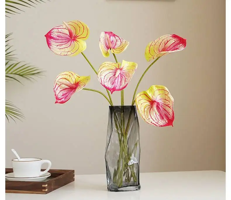 10 Stück Großhandel 3D-Druck Anthurium Kunstblumen für Heimdekoration Grüne Pflanze im Topf Hochzeit Party Tisch Blumenarrangement – Detail 4