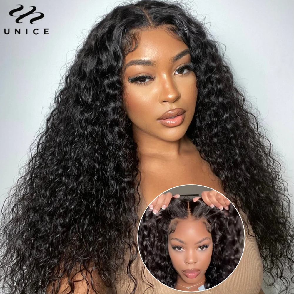 Unice Hair Pre Cut Pre Bleached 7x5 Lace Wear Go Glueless Wig 100% Human Hair Natural Color Water Wave Lace Front Wig