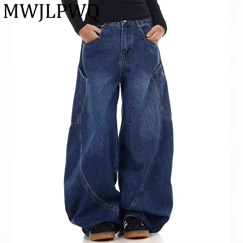 

MWJLPWQ весна осень новый дизайн джинсы Machete с большими карманами мужские модные широкие брюки унисекс в американском стиле длиной до пола 12022