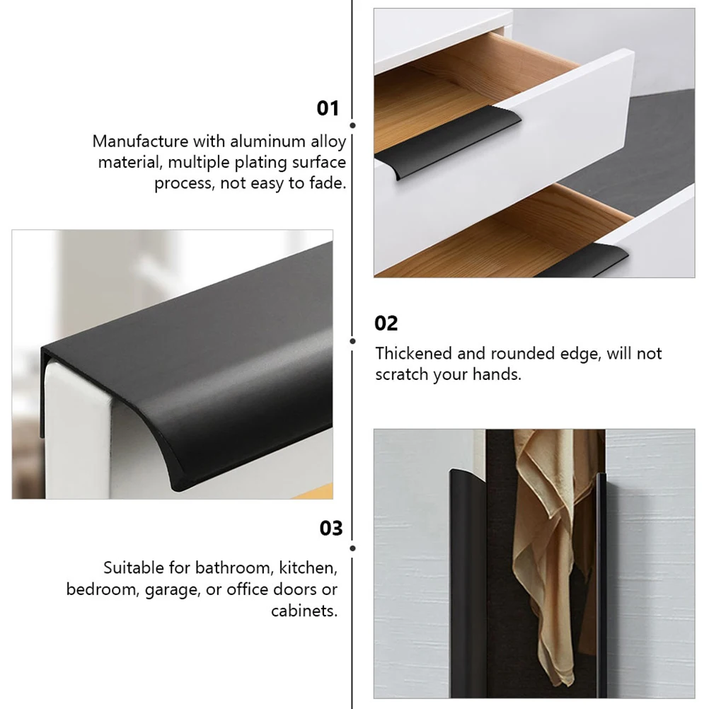 

10pcs Hidden Aluminum Cabinet Pulls Black Invisible Drawer Handles Durable Metal Pull Bars Creative Design Concealed Finger