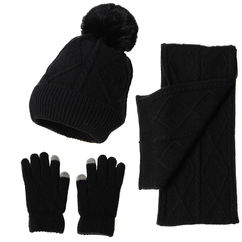 Ensemble de gants écharpe et chapeau d'hiver, 3 pièces, bonnet tricoté épais, Design chaud pour hommes et femmes, activités de plein air par temps froid