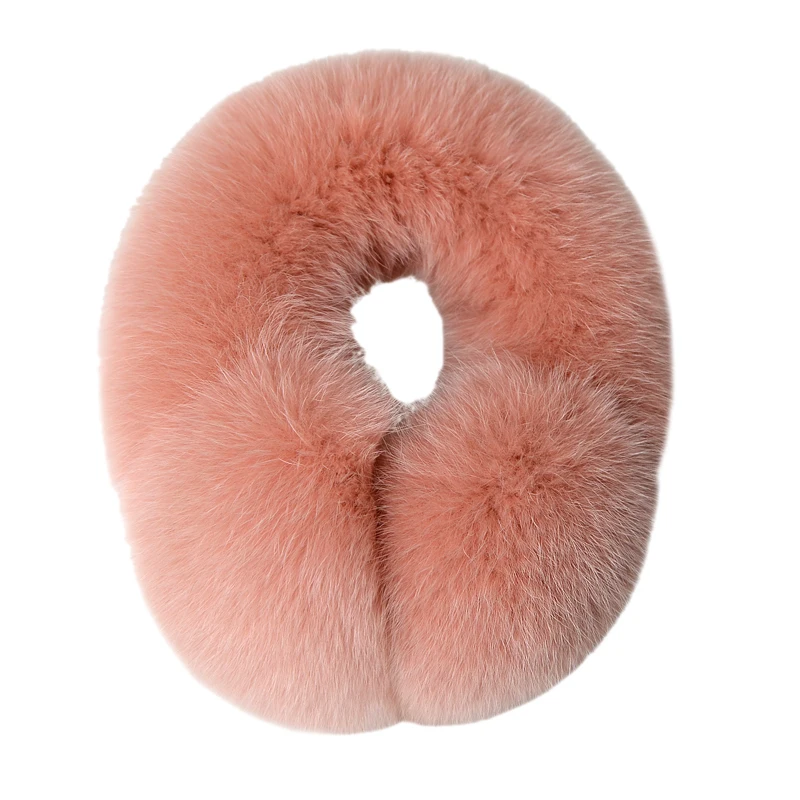 MPPM Winter Natural Real Fox Fur Earmuffs Plush Warm Decorate Women Cute Solid Ear Warmer Headphones Neck Warm Bib Scarf