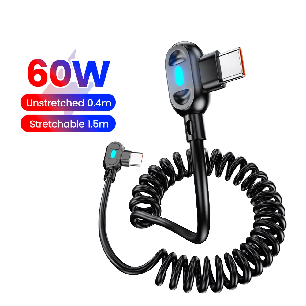 Câble de données rétractable 60W pour voiture, type C à type C, charge rapide, pour iPhone 15 16 Samsung, câble double type C
