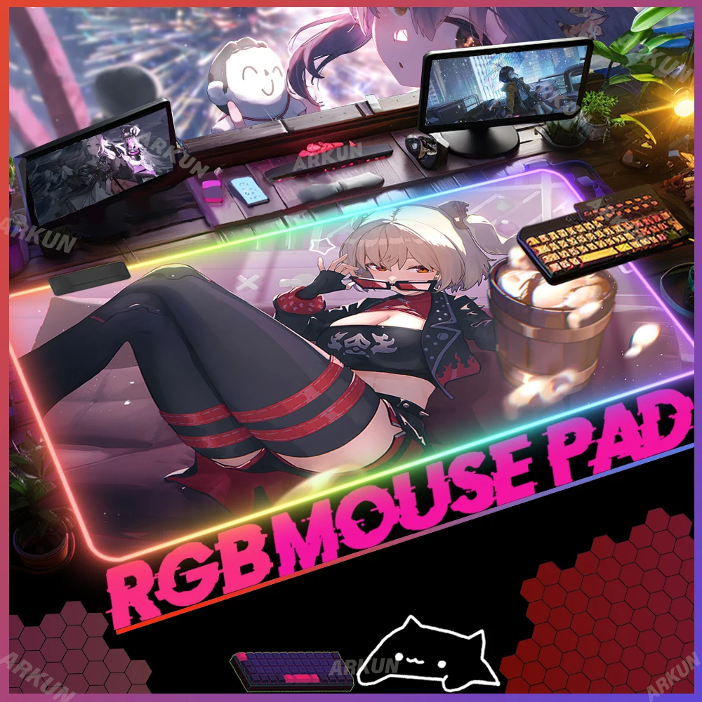 

RGB Kawaii Sex Hot Burnice White Popular Zenless Zone Zero Gaming Mouse Pad LED Gamer Computer Keyboard XXL Backlight Table Mat