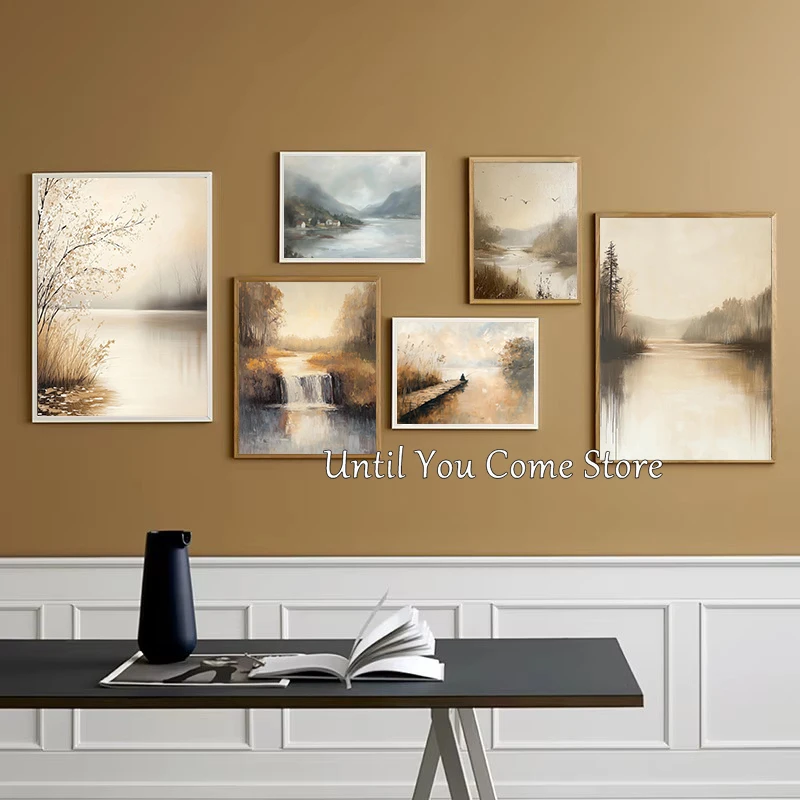 لينة وسلمية الرجعية الريف مشهد البحيرة المشارك طباعة قماش الفن صور المنزل لغرفة النوم جدار ديكور حديث