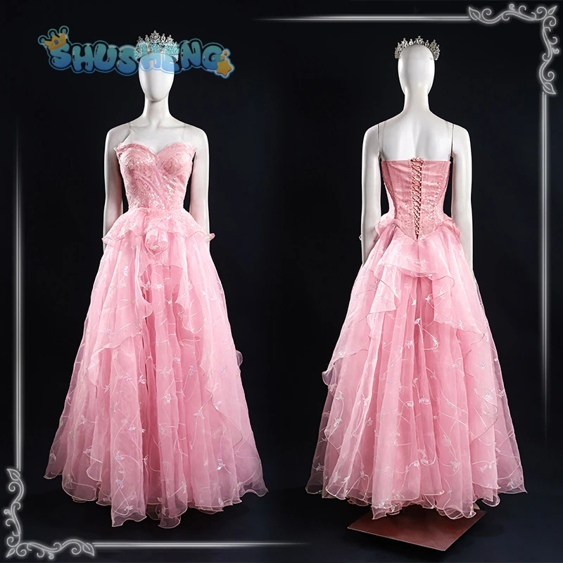 Movie Wicked Glinda cosplay costume pink gorgeous sweet wedding dress Halloween ball crown long dress Glinda women new uniform