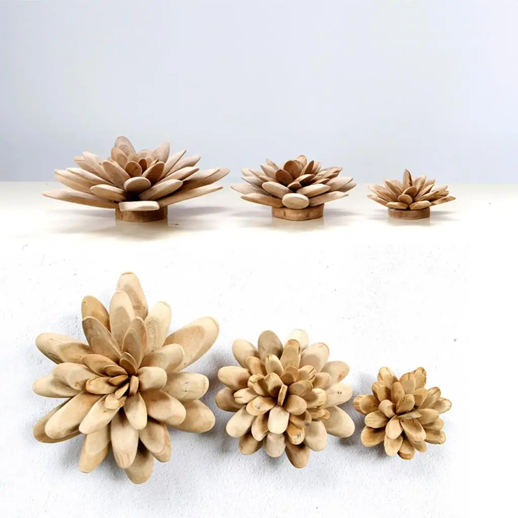 Wooden Desktop Decor Modern Lotus Shape Ornament Home Decoration Prop for Living Room or Office