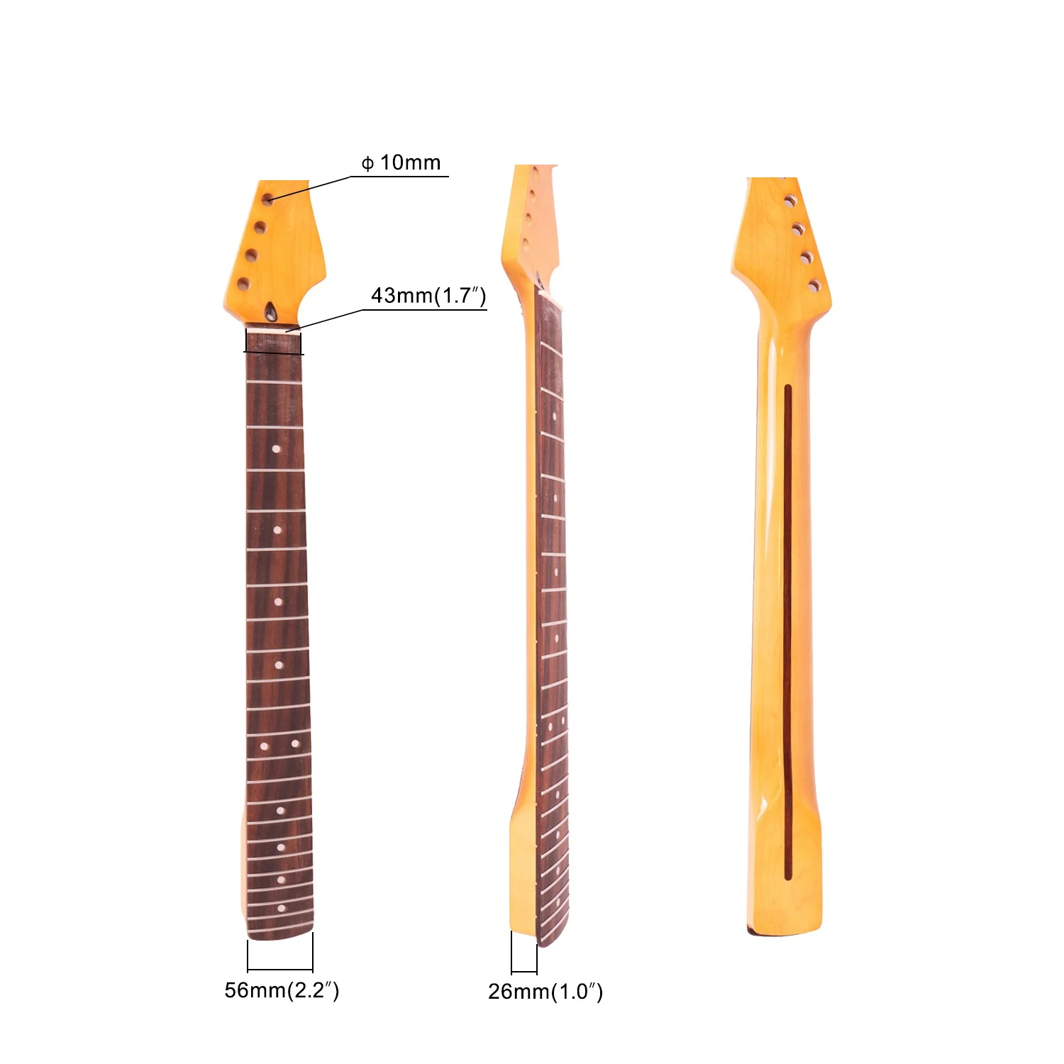 Mástil de guitarra ST de 22 trastes, arce canadiense, diapasón de palisandro, acabado brillante, para piezas de guitarra eléctrica estilo Stratocaster