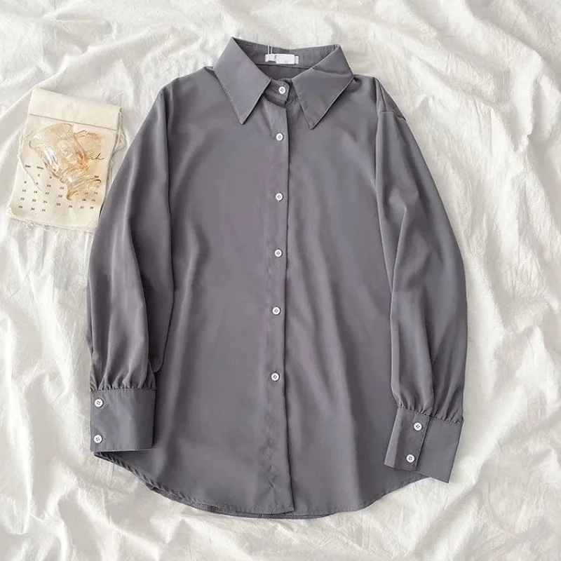 Elegant Long Sleeve Solid Color Shirt Woman Autumn Loose Casual Blouse Versatile Top Shirts for Women 2025