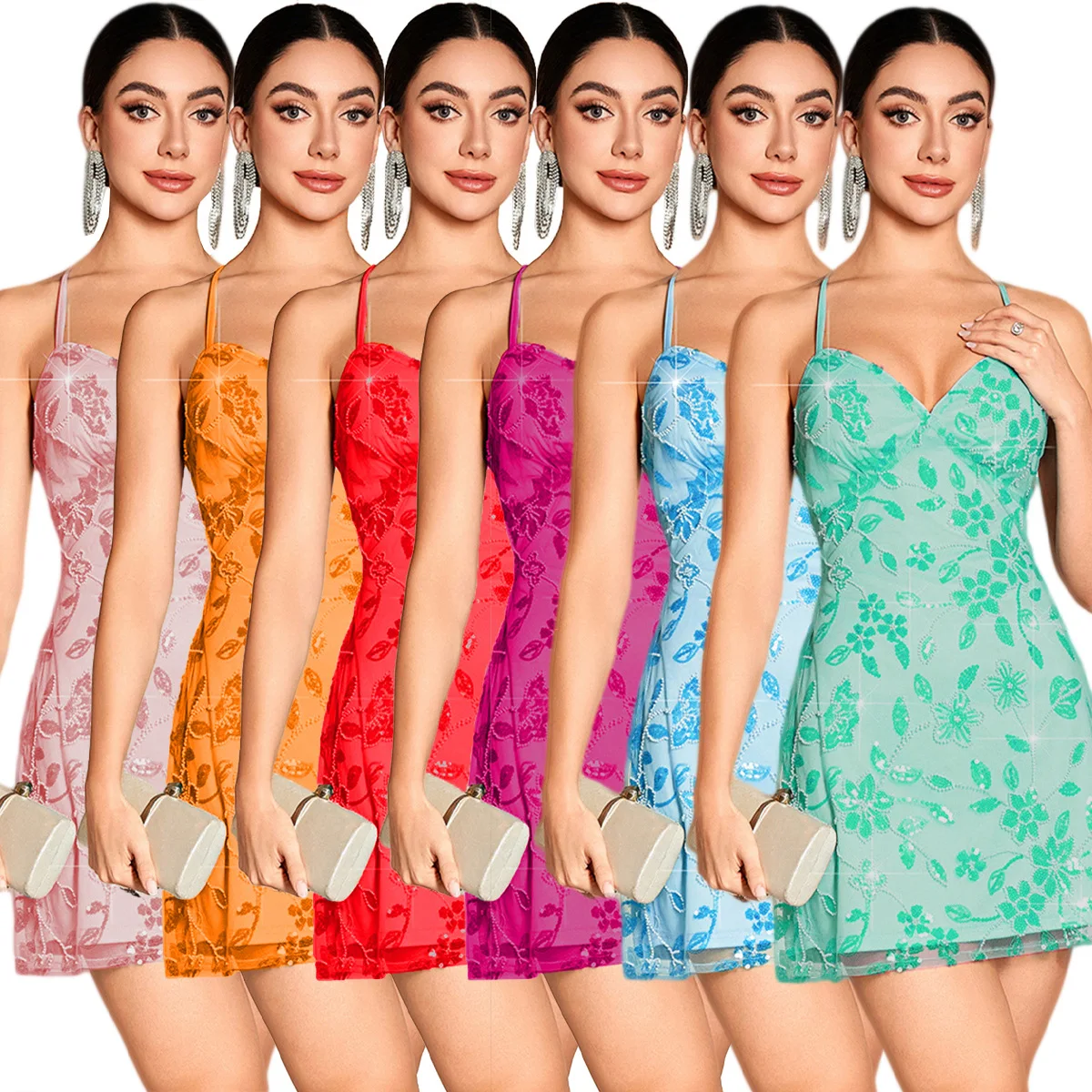 

Sexy Deep V-Neck Beading Tube Sequins Mini Cocktail Party Prom Dress