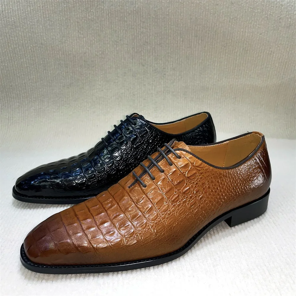 Men's Python Genuine Leather Dress Shoes Lace-Up Pointed Toe Wedding Formal Oxford Business Shoes in Black/Brown for Banquet