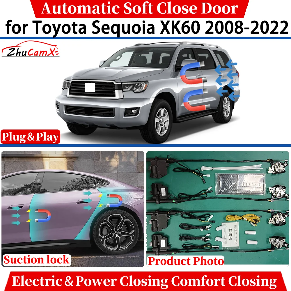

ZhuCamX для Toyota Sequoia XK60 2008-2022, автоматическое мягкое закрытие двери, электрическая мощность, комфортное закрытие, всасывающий замок, тихая система