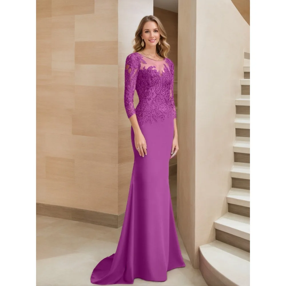 Customized Lace Shoulder Mother of Birde Dresses 2026 for Women Wedding Purple Elegant Evening Dress Midi Mermaid Prom Gowns