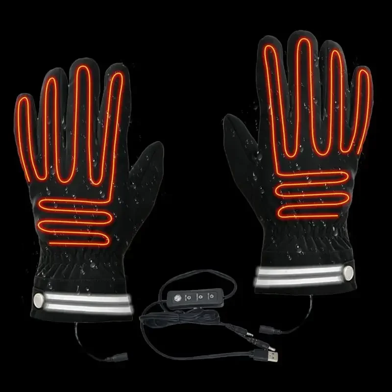 

USB Heating Touch Screen Gloves, Waterproof Cast Socks, Black Gloves with 3 Adjustable Speeds for Winter Skiing