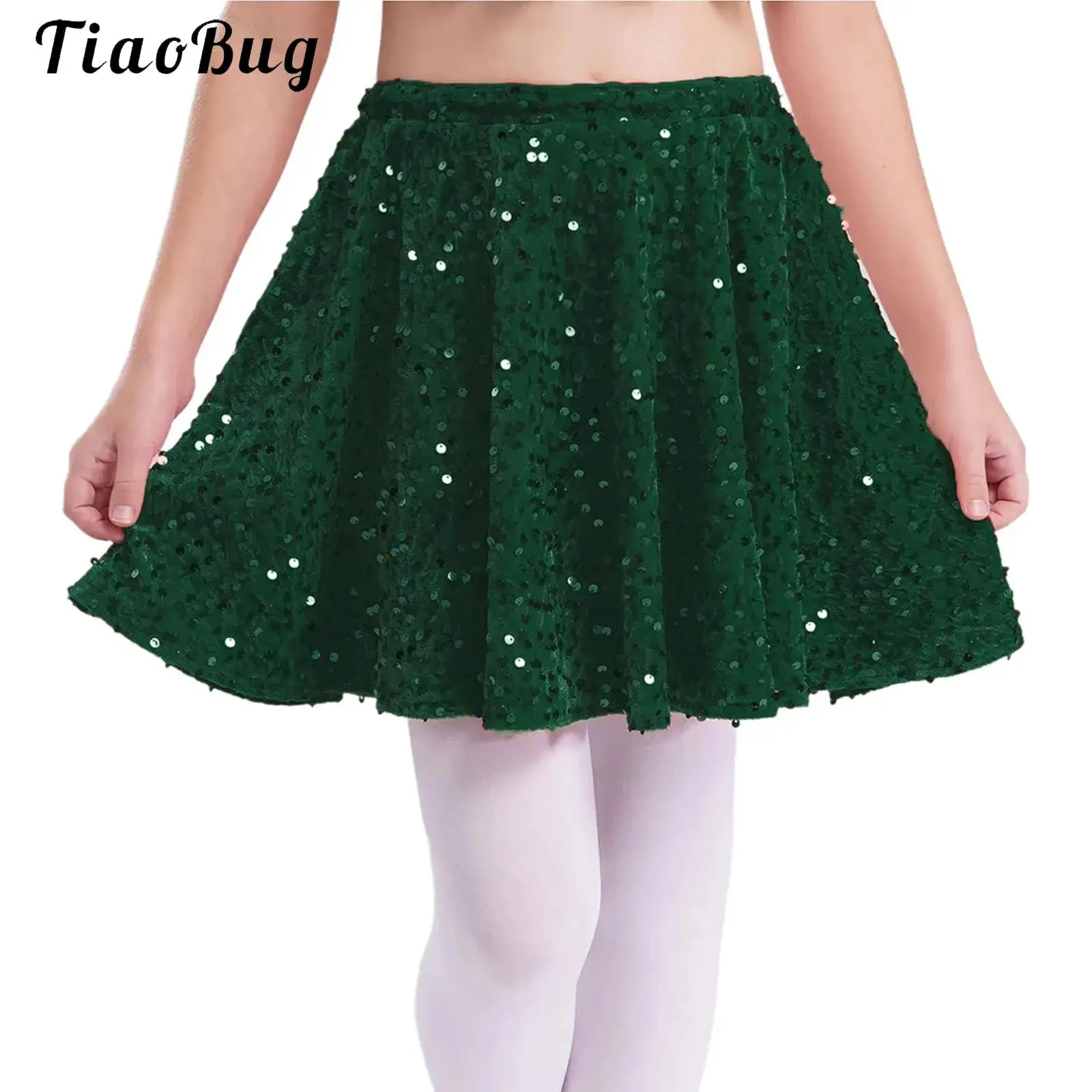 

Kids Girls Sequins Skirt Christmas Red Green Glitter Dance Bottoms Elastic Waist Princess Party Birthday Mini Pleated Skirts