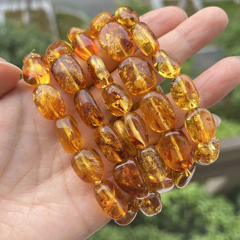 100% Genuine Floral Amber Bracelet for Women Real Flower Irregular Beads Factory Unique Natural Stone Jewelry Gift Wholesale