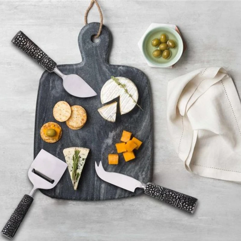 Natural Marble Chopping Board, Handled Cheese Dessert Serving Tray, Fruit Bread Plating Plate, Photo Prop Decor Storage Dish