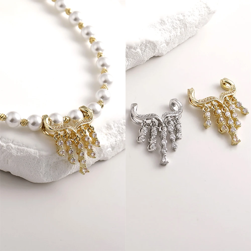 

2 PCS Brass Plated with 14k Genuine Gold Zircon Inlaid Tassel Pendant DIY Jewelry Making Necklace Bracelet Accessory Materials