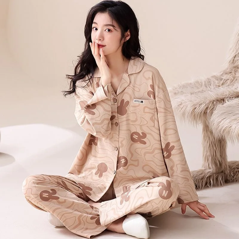 2024 New Spring Autumn Pajamas Princess Style Women Long-Sleeved Trousers Cotton Nightclothes Suit Female Casual Homewear Sets