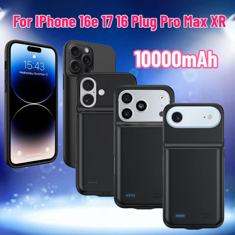 

10000mAh Phone Charger Battery Case for IPhone 16e 17 16 Plug Pro Max XR External Battery Portable Powerbank Charging Cover