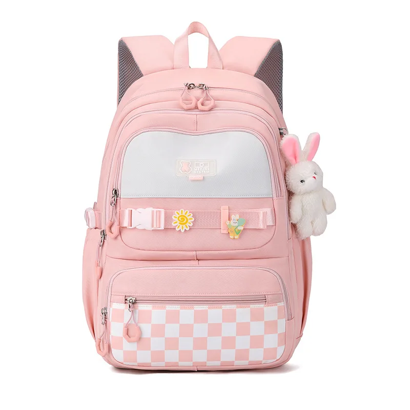 High Quality Middle School Bags With Rabbit pendant For Girls High School Simple Backpack Teenage Girls Lightweight Large Capack