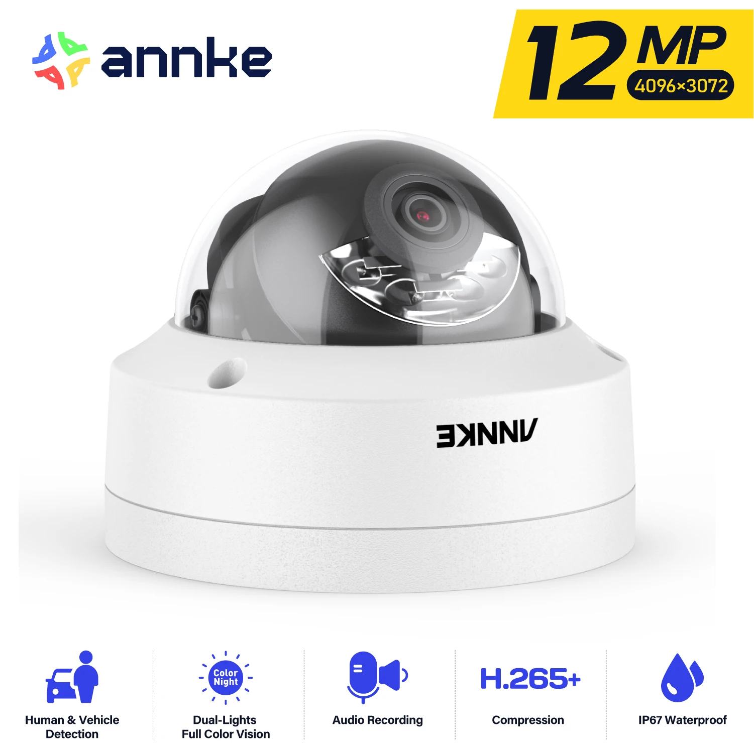 ANNKE 12MP Açık Akıllı Çift Işık PoE Güvenlik Kamerası Renkli IR Gece Görüş Dahili Mikrofon IP67 Akıllı Ev H.265+