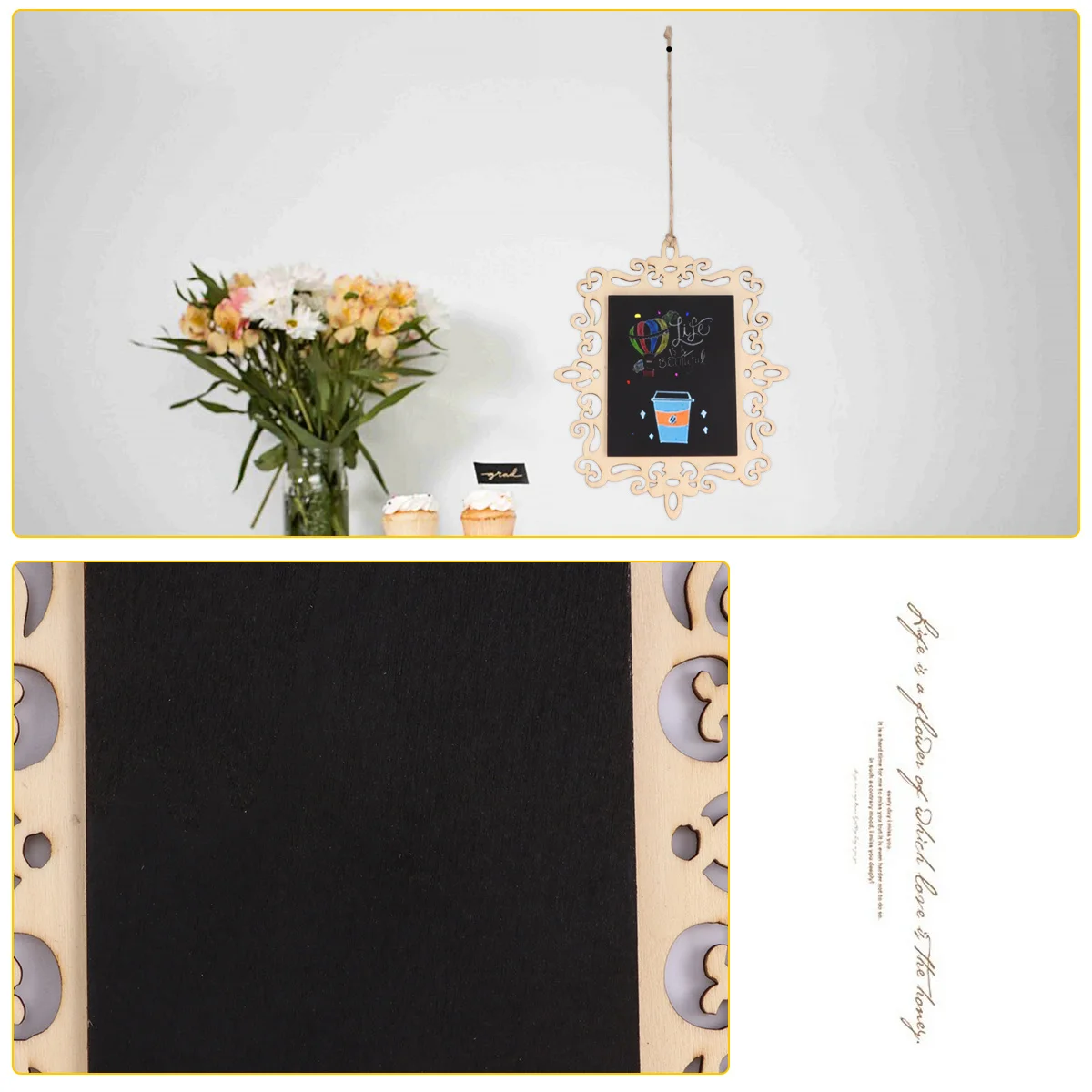 5Pcs Small Blackboard with Rope Hanging for Writing Messages Menus Greetings Mini Chalkboard Home Kitchen Decor