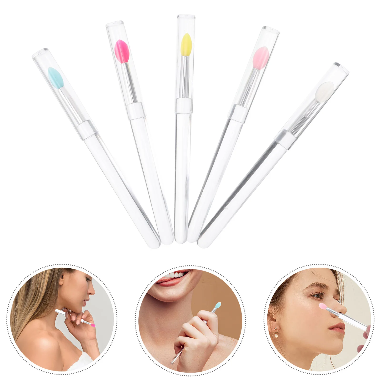 

5pcs Silicone Makeup Brushes Multifunctional Beauty Tool For Eyeshadow Lipstick Lip Gloss Applicator Transparent Handle Round