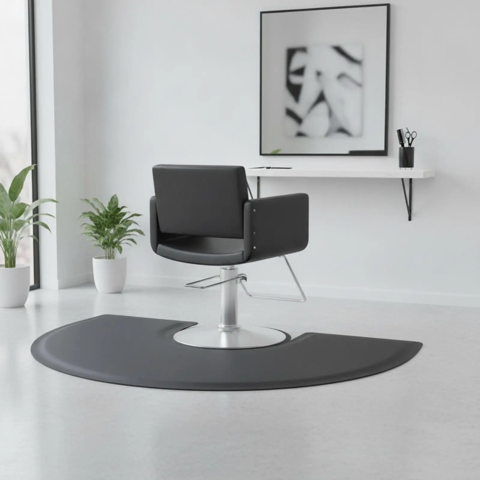 Semicircular Salon Floor Mat Cushioned Barber Chair Mat for Hairstylists, Hair Salons, Barbershops - view 3