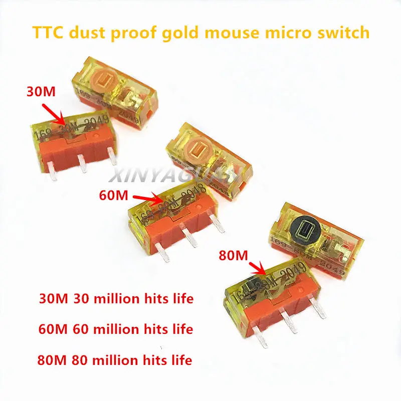 2Pcs ใหม่ TTC ป้องกันฝุ่น Gold Series แผ่น Micro Switch 3pin Gold Contact 30M 60M 80ล้านคลิกปุ่มเมาส์