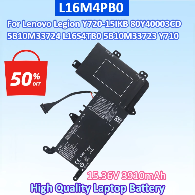 New L16M4PB0 15.36V 60Wh 3910mAh Battery for Lenovo Legion Y720-15IKB Series 80Y40003CD 5B10M33724 High Quality Laptop Battery