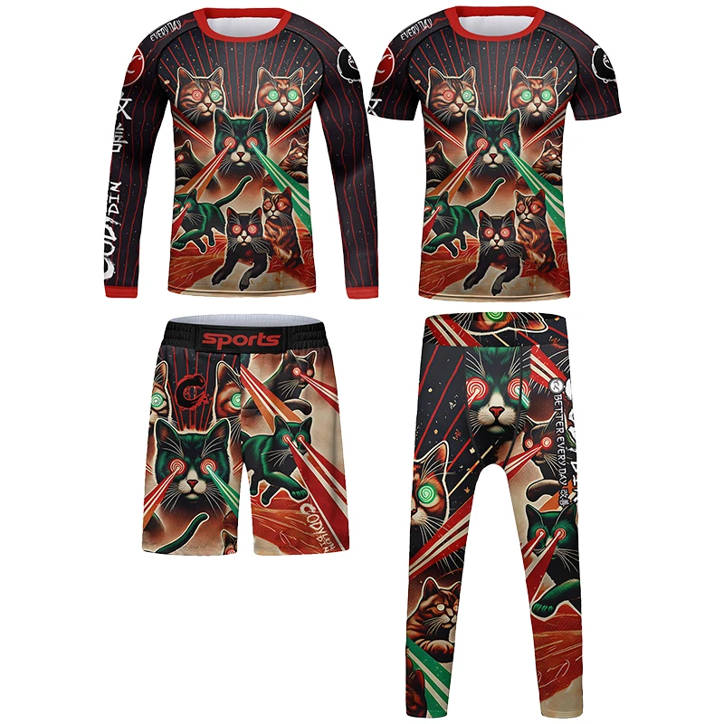 Tight MMA Bjj Jiu Jitsu Rashguard Sportsuit For Kid's Boxing T-Shirt+Fighting Shorts Wrestling Kickboxing Leggings 4pcs/Sets