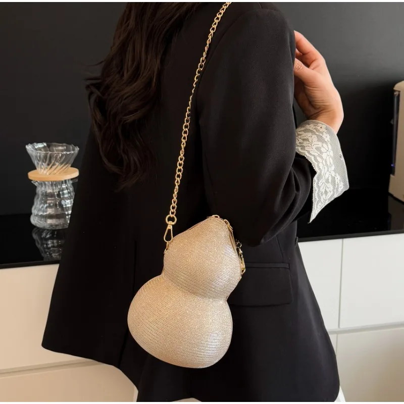 

PC Gourd Shape CHAINS Zipper Women's Handbags Exquisite Party Women's Handbags 2025 New Trend Niche Design Sense Crossbody Bags
