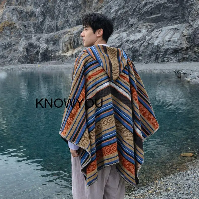 

2026 New Shawl Male Wrap Warm Artificial Cashmere Pashmina Big Size Jacket Blanket Women Men Casual Outwear Hooded Cloak