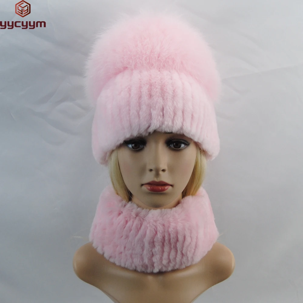 2024 New Winter Lady Brand Hand Make Real Fox Fur Hat Scarf Girls Natural Real Rex Rabbit Fur Ring Cap Real Fur Scarves Hats