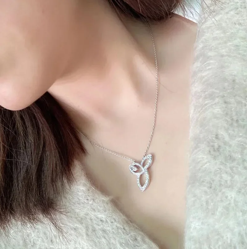 Fashion 925 Sterling Silver Pendant Necklace Diamond stone Unique Wedding Fine Jewelry With 45cm Chain