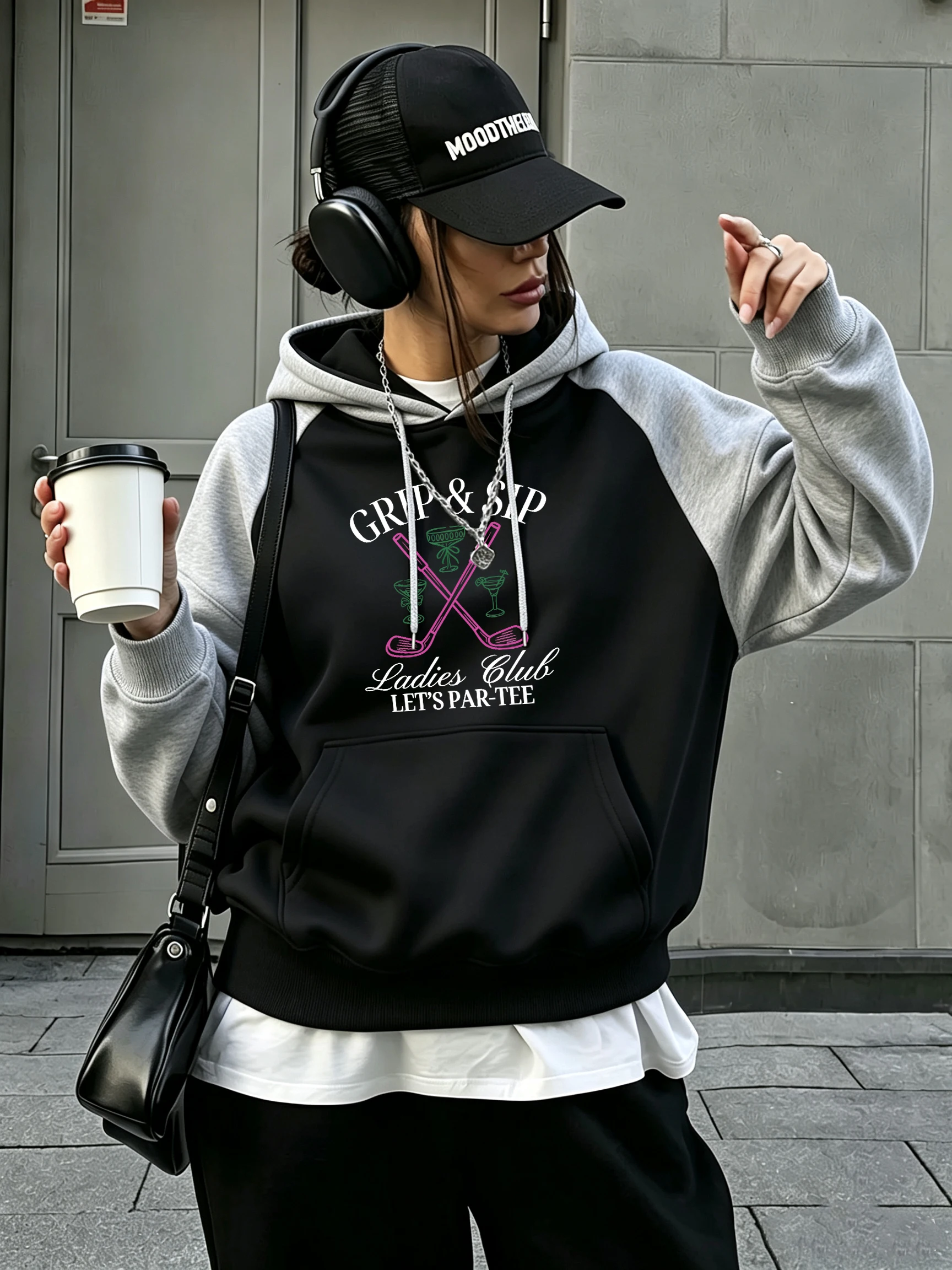 Drinking Makes People Feel Relaxed Printing Womens Raglan Hoodie Loose Casual Hoody Autumn Fleece Clothes Pocket Streetwear