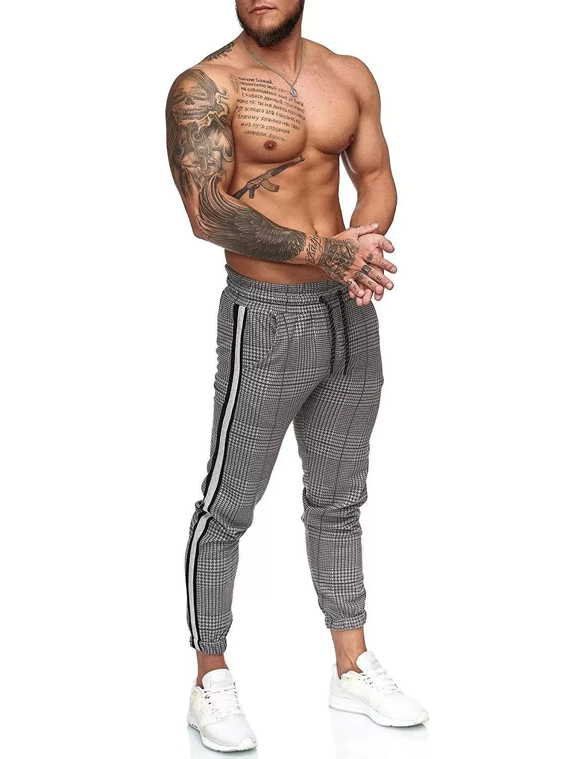 Calças dos homens streetwear joggers homem xadrez calças casuais ginásio de fitness calça masculina respirável com cordão treino esporte sweatpants