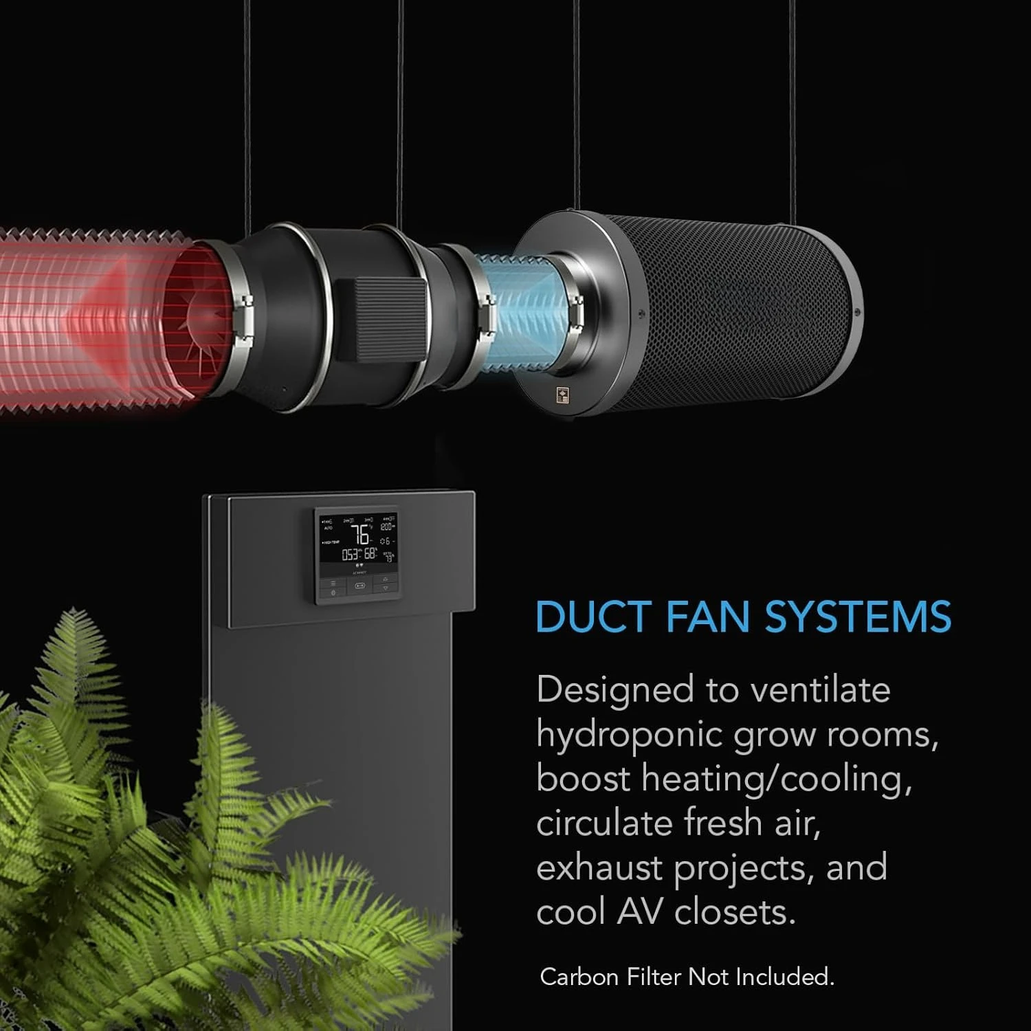 PRO T4, Quiet 4” Inline Duct Fan with Temperature Humidity VPD Controller, WiFi Integrated App Control - Ventilation Exhaust Fan