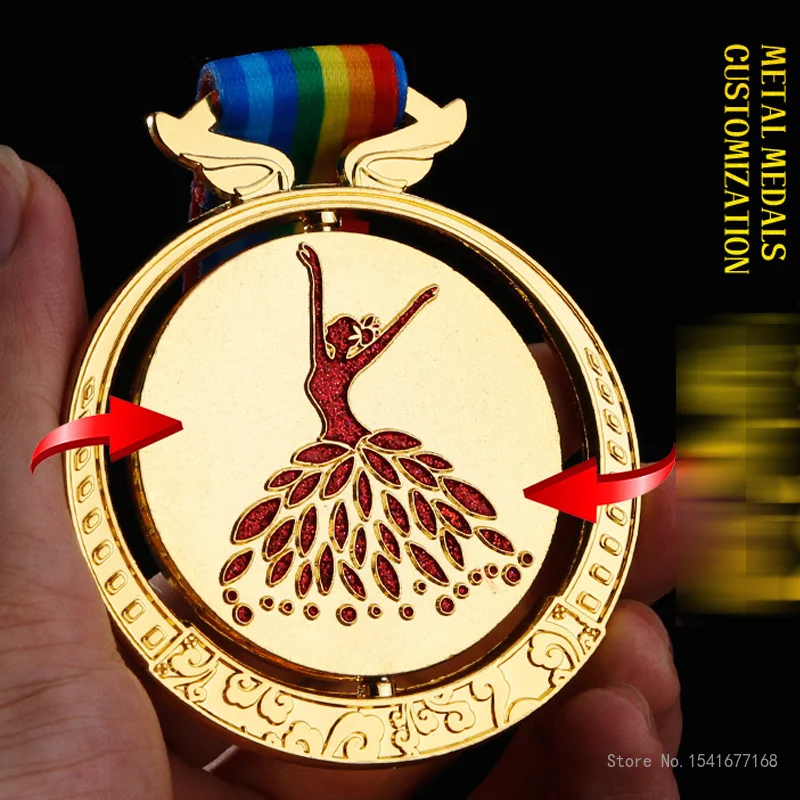 Customizable Logo Metal Dance Medal, Gold Foil, Home Decor, Yoga, Latin, Dancing Ballet, Can Rotate Medals