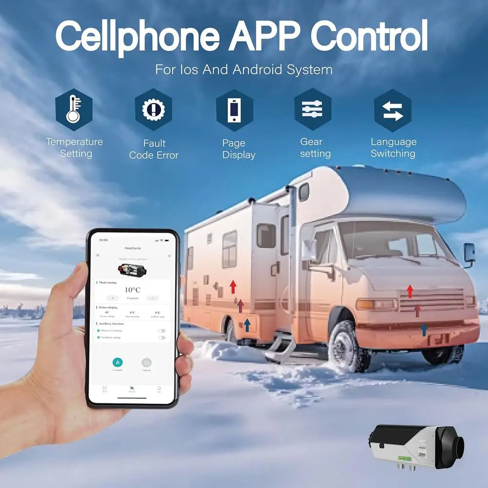 ディーゼルヒーター 8KW、ディーゼルエアヒーター、APPコントローラー、ポータブル12Vディーゼルパーキングヒーター、LCDモニターとリモコン付き（V用）