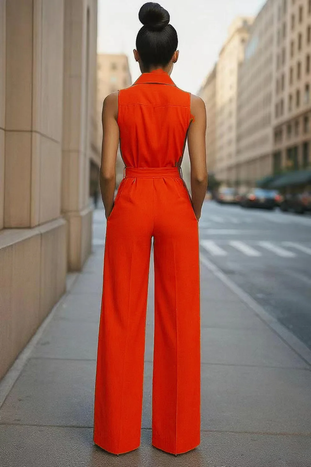 New High Waist Commuter Jumpsuit Single Breasted Design Daily Clothing Summer Women's Fashion Sleeveless Wide Leg Long Jumpsuits