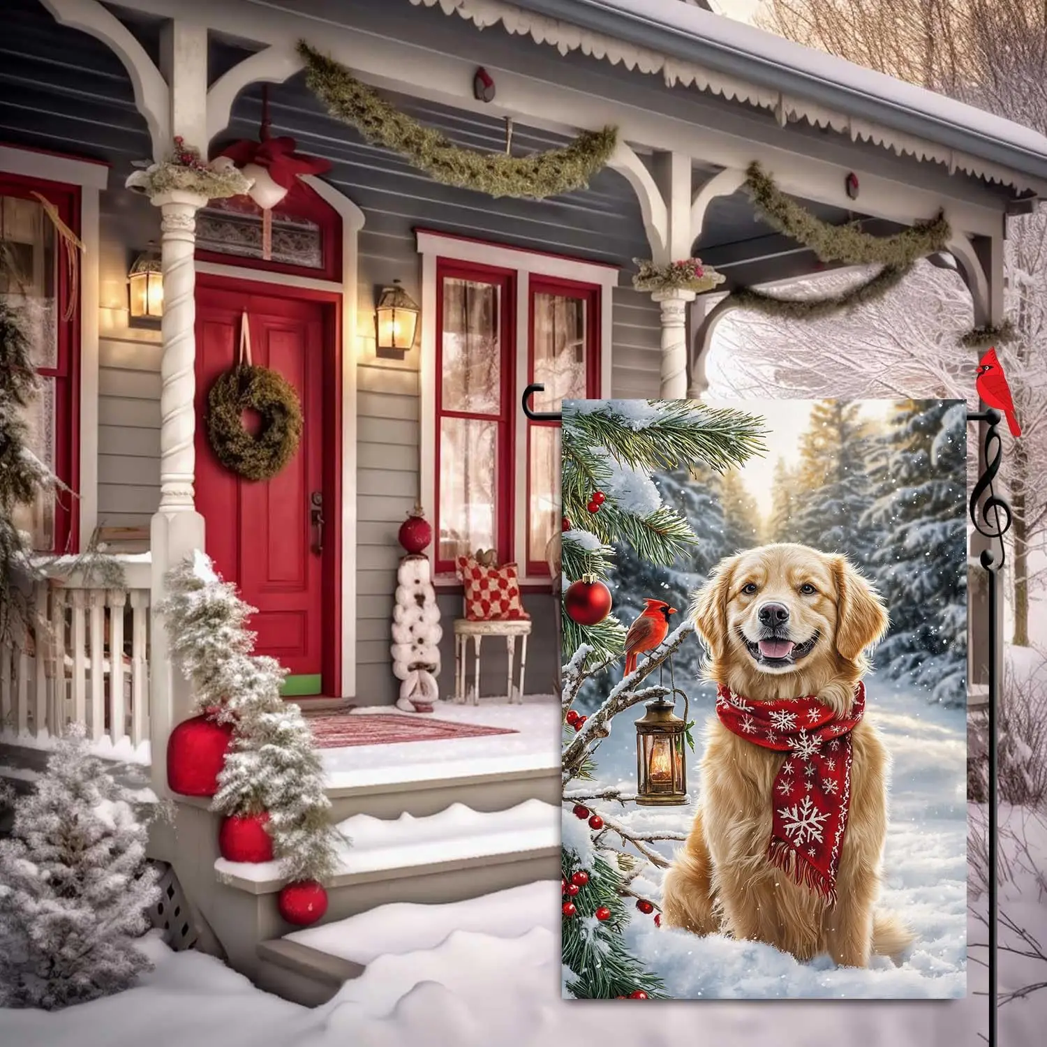 Winter Golden Retriever Garden Flags 12x18 Double Sided, Burlap Holiday Outdoor Christmas Garden Flag Dog Winter Decorations EEZ