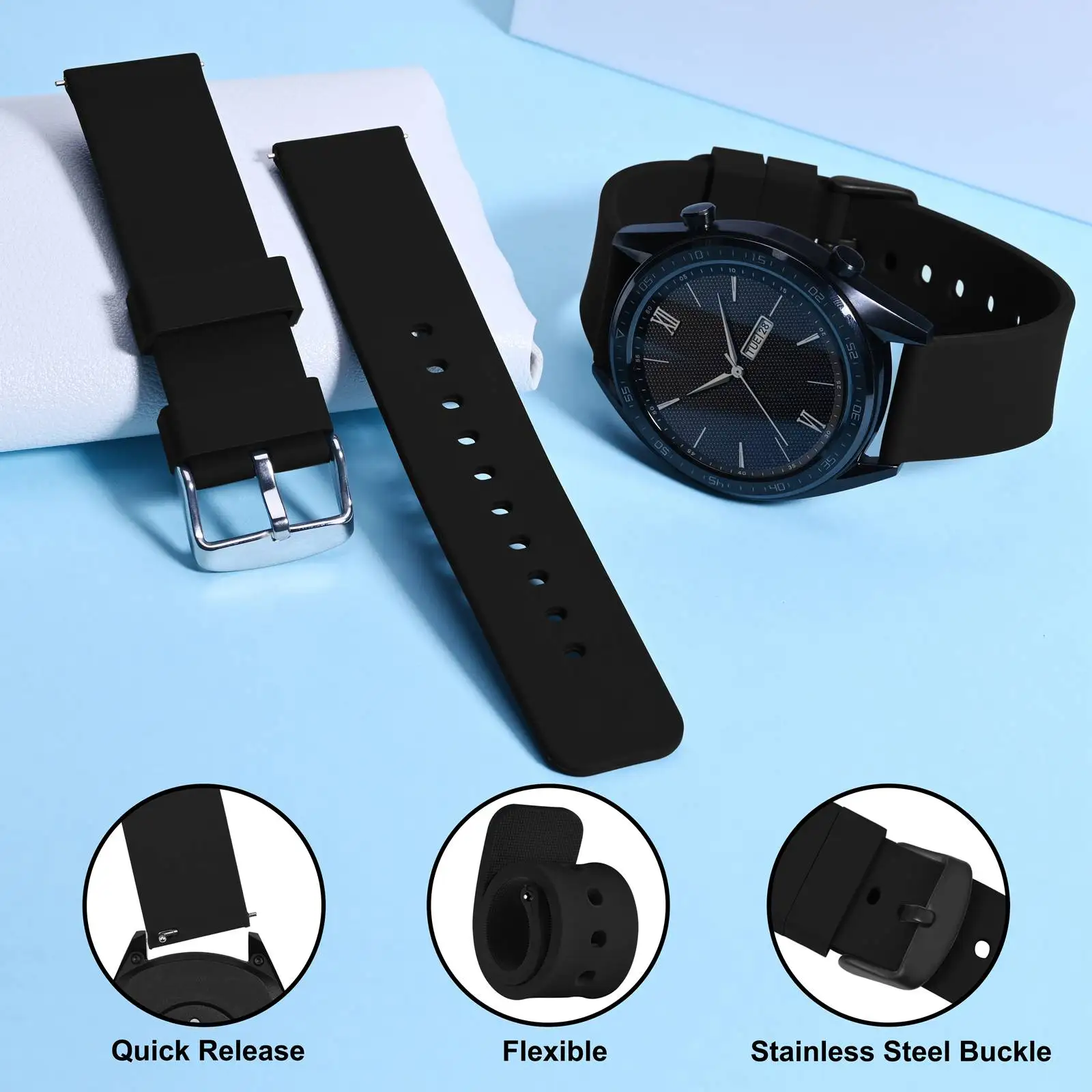 WOCCI Silicone Rubber Watch Strap 12mm 14mm 15mm 16mm 17mm 18mm 19mm 20mm 21mm 22mm 24mm for Men Women Replacement Bracelet