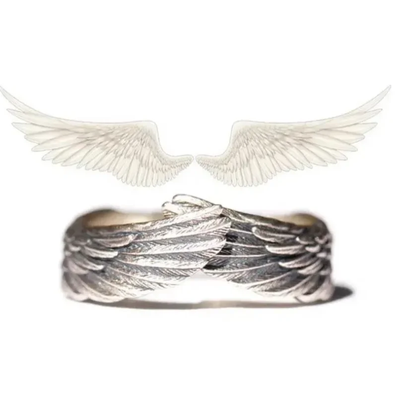 

Personalized Angel Wing Ring, Custom Engraved Name Ring, Couple Gift, Guardian Angel