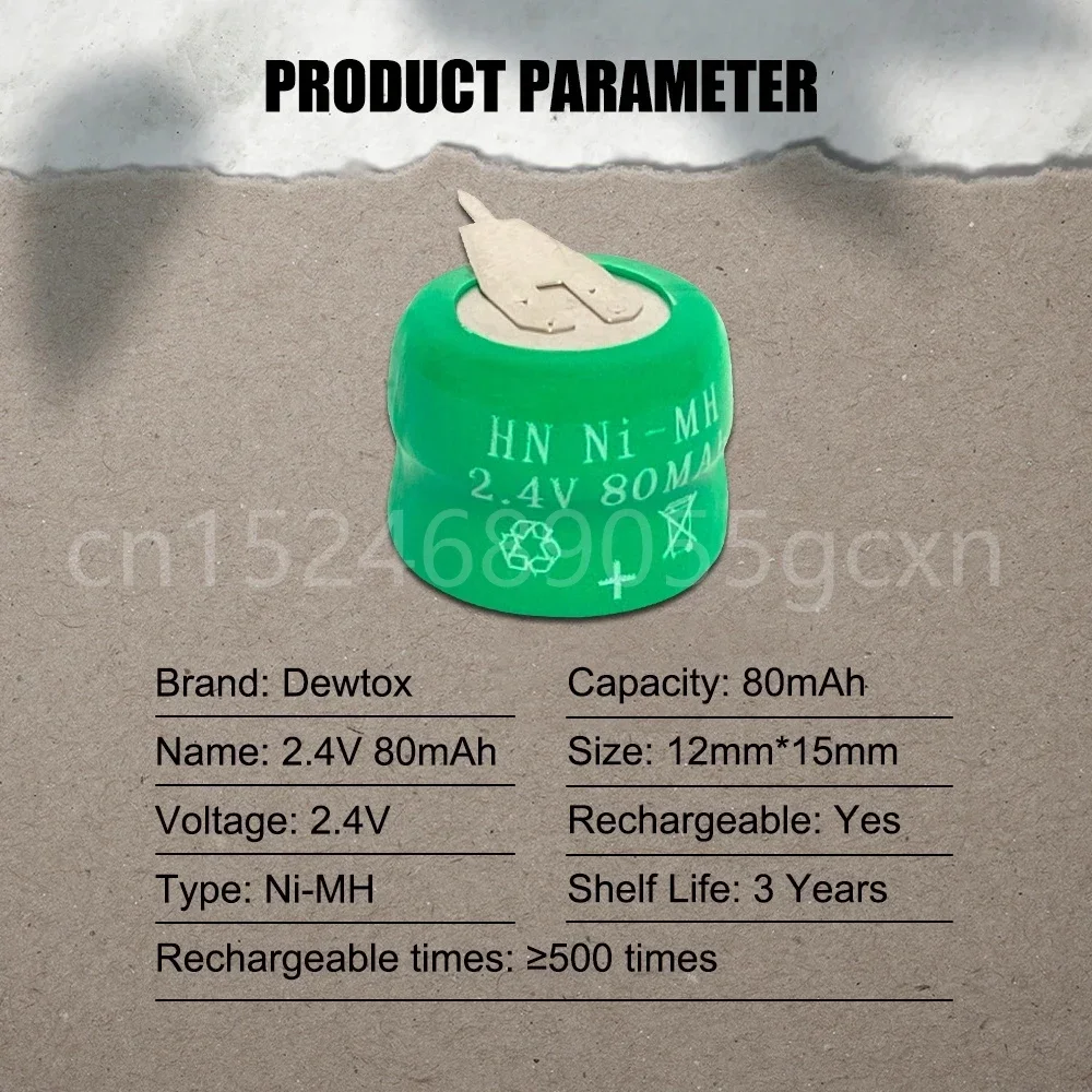 1-10PCS 2.4V 80mAh Ni-MH Rechargeable Button Battery For Solar Equipment Watch Remote Control Electric Meter With Solder Pins