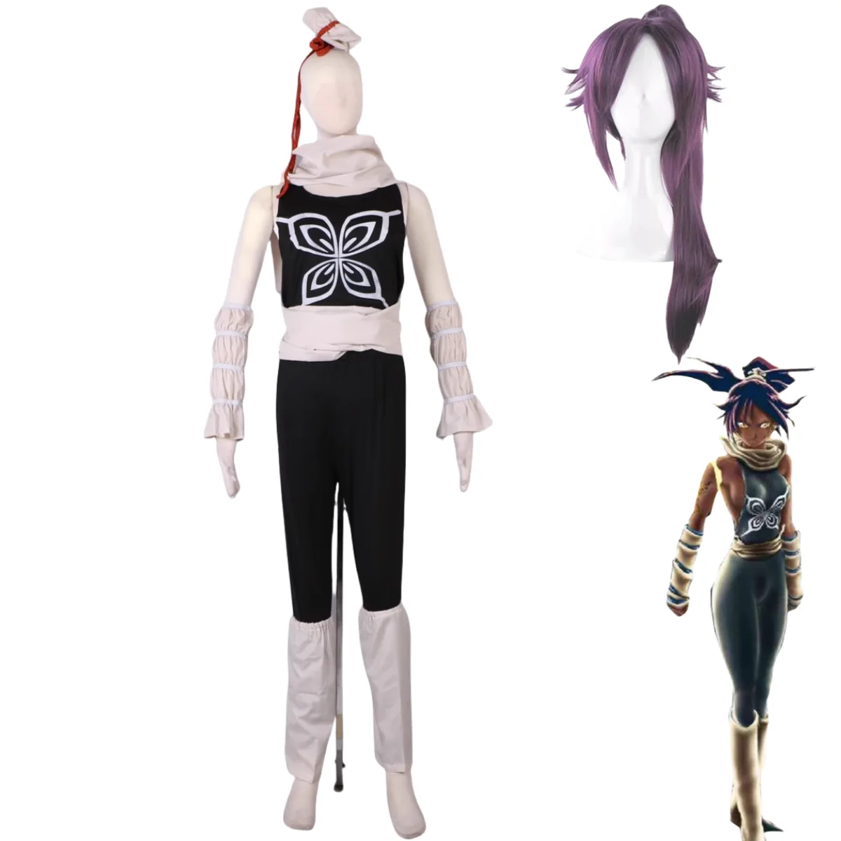 Аниме BLEACH Shihouin Yoruichi Косплей Костюм Soi Fon Боевая форма Комбинезоны Полный комплект Парик Женский сексуальный карнавальный костюм на Хэллоуин