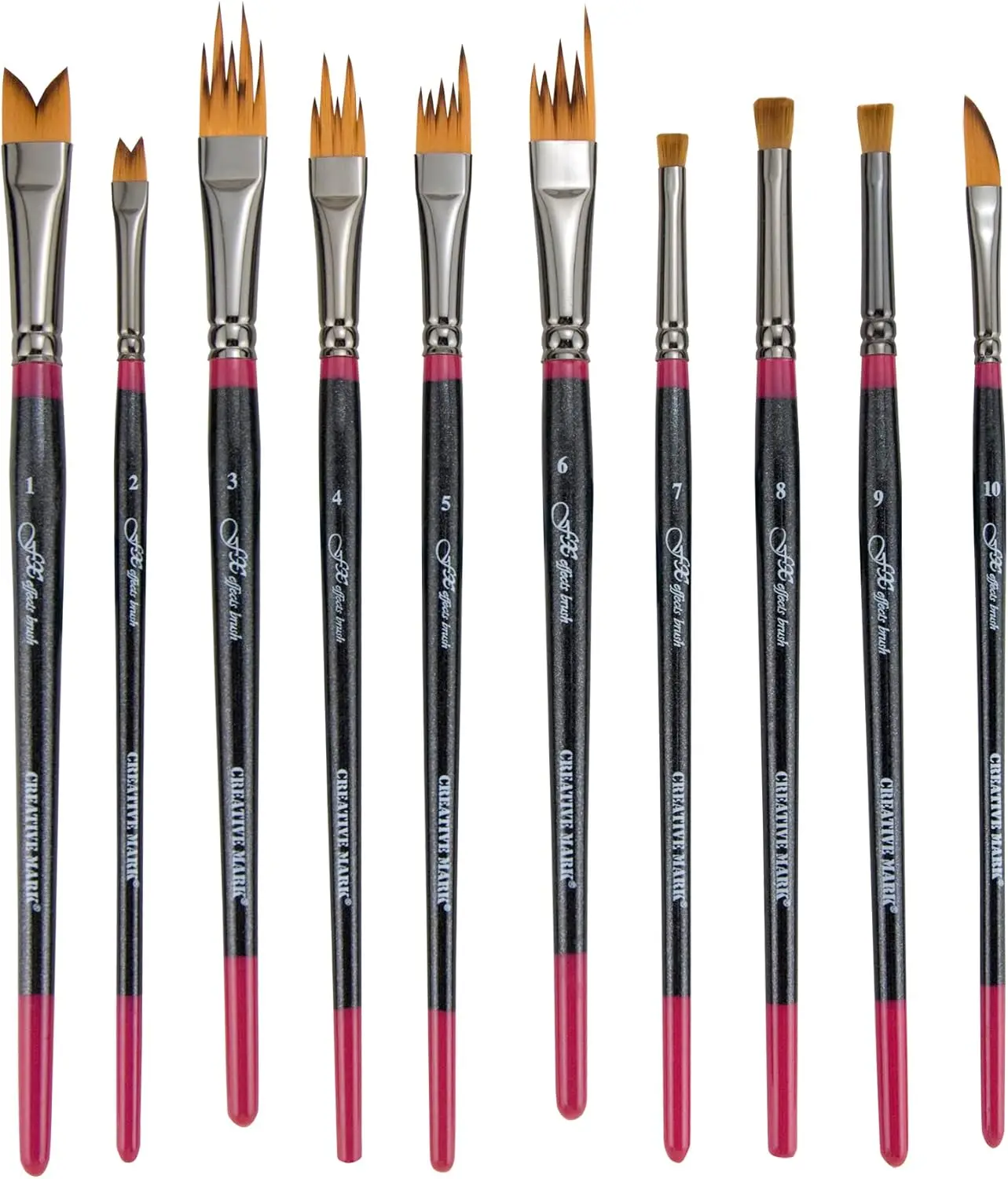 

FX Effects Taklon Paint Brushes, Set of 10 - Watercolor, Acrylics & Oil Paint - Soft, Resilient Brush Styles: Mult