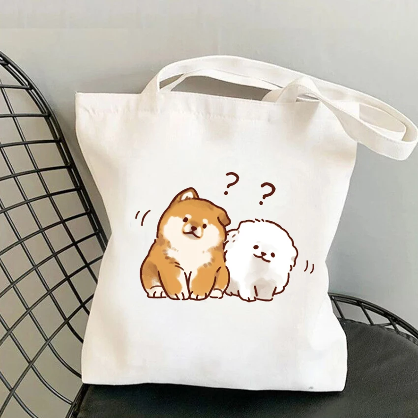 Women Shopping bag Cute Dog Printed Harajuku  Reuseable Shopper Canvas Bag girl handbag Tote Shoulder Lady Bags