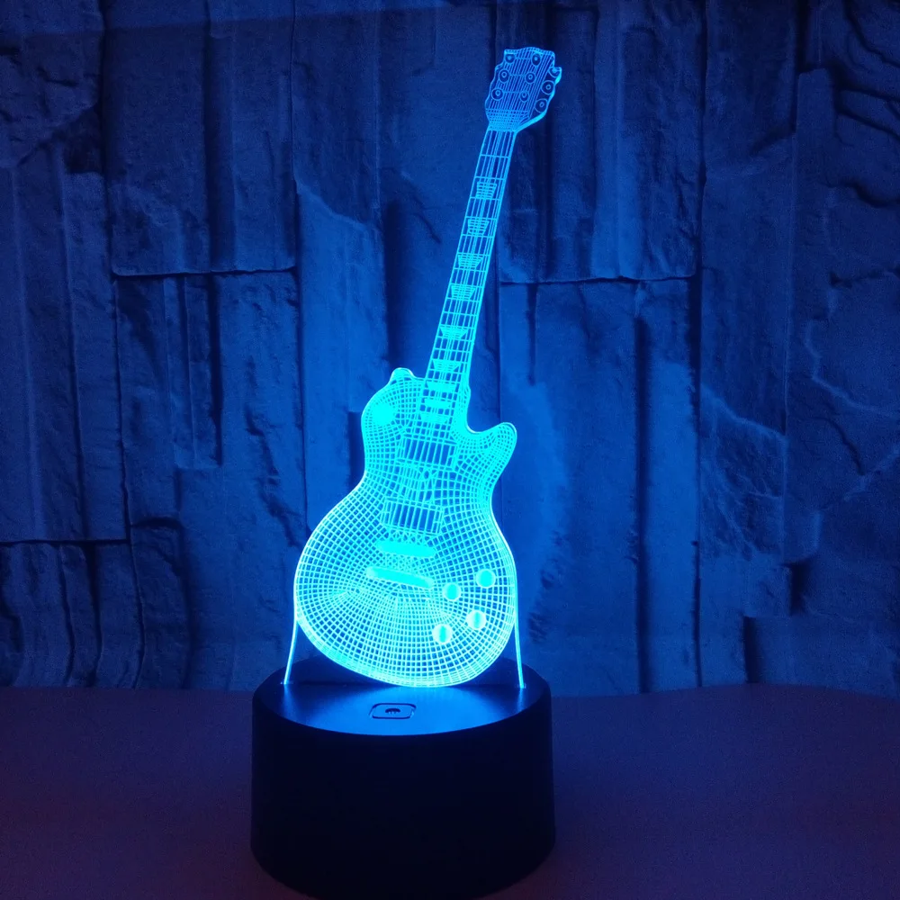 Lampu malam ilusi Led gitar, lampu malam 3D, lampu malam ilusi Led, dekorasi kamar rumah, lampu meja samping tempat tidur, hadiah ulang tahun Natal untuk anak laki-laki dan perempuan